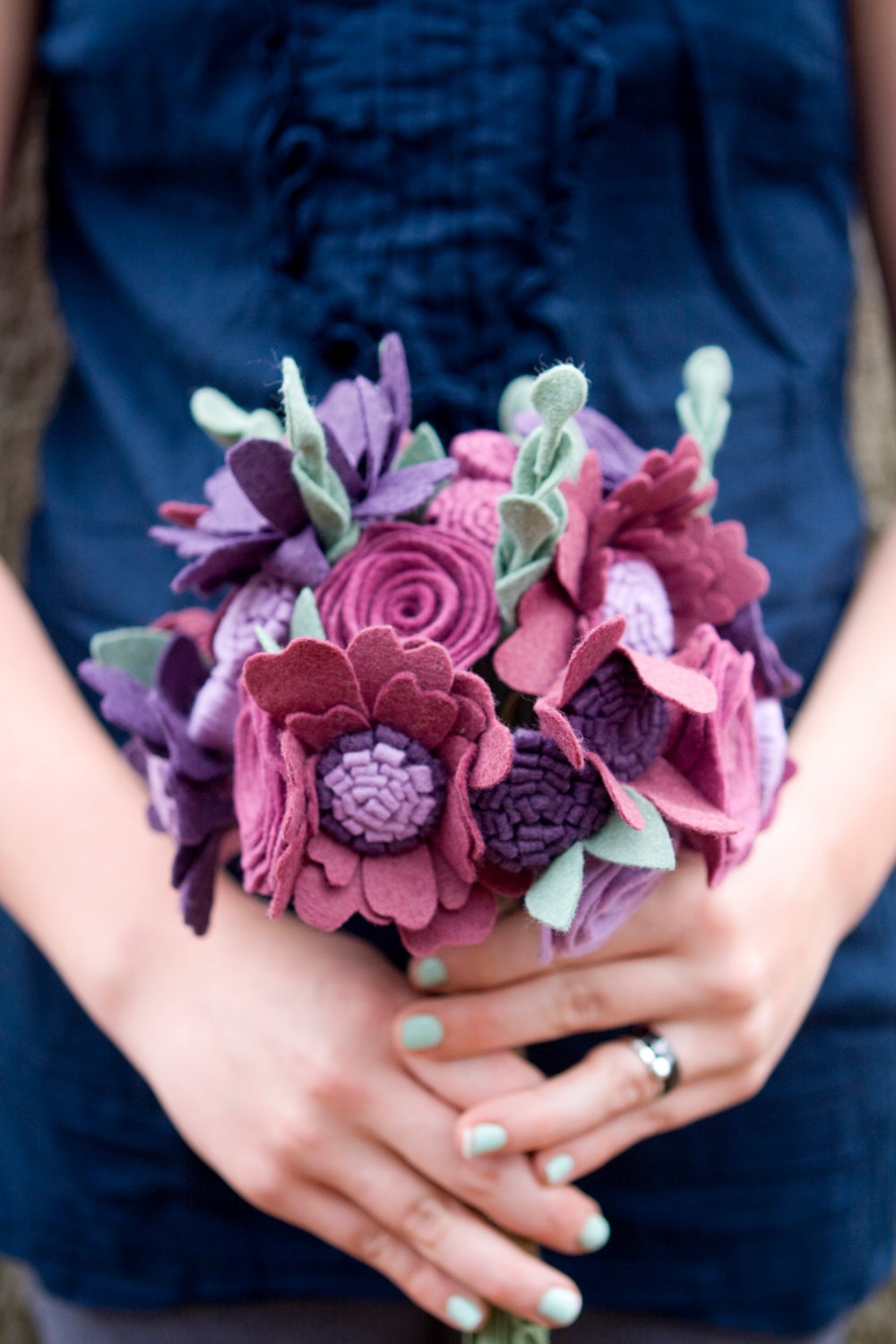 Custom Wedding Wildflower Felt Bouquet - Alternative Wedding Flowers - Purples & Plums -