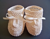 Baby Boy Cross Stitch Crochet Booties 0-3 mo.