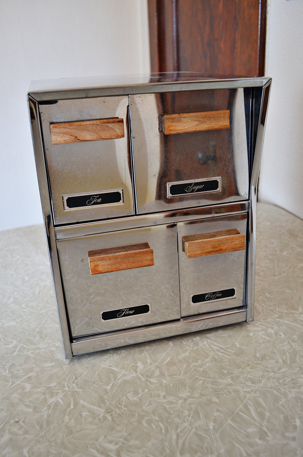 Items Similar To Vintage Stainless Steel Drawer Canister Set On Etsy