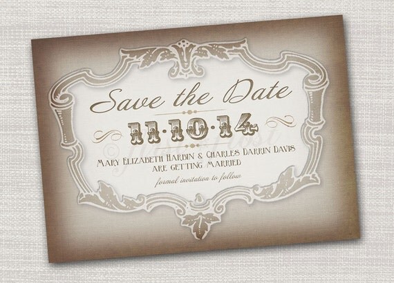 Vintage Framed Save the Date Printable Card - Wedding Bridal Announcement Steampunk Il_570xn