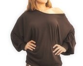 Brown Batwing Top Off Shoulder Dolman Sleeve Knit Womens Clothing Java Espresso Chocolate