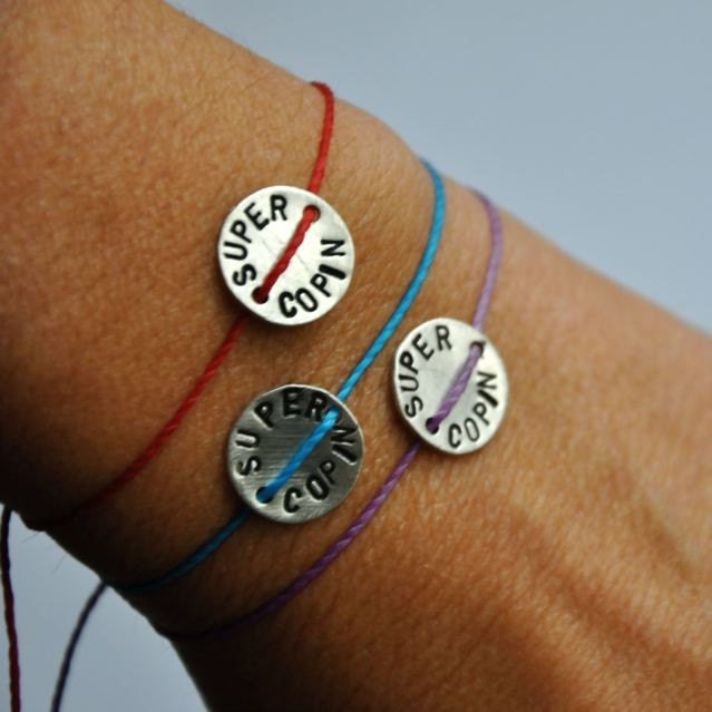 Sterling BFF best frfiend bracelet - Set 3 X super copine french for BFF hand stamped