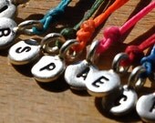 Make a Wish bracelet with Sterling SIlver TINY personalized hand stamped initial on black waxed Irish linen cord