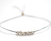 Wish bracelet.  Silver nugget beads on Slate Gray Irish linen cord -simple bead bracelet