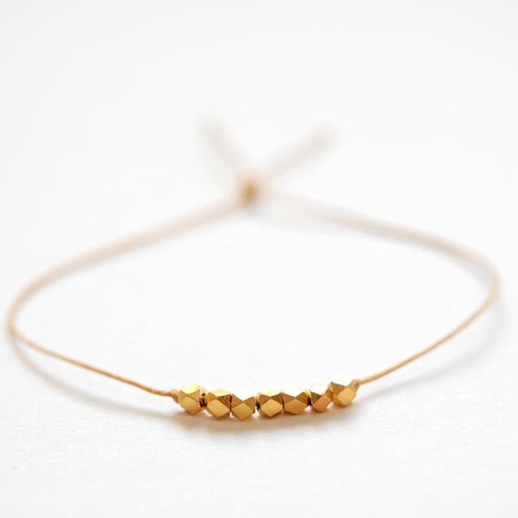 Wish bracelet. Gold facetted nuggets- Butterscotch Irish linen cord thread - delictate bracelet