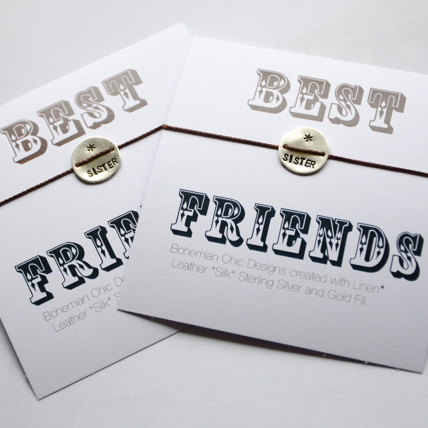 Hand stamped sterling silver bracelet. Set of Sister Bff bracelets
