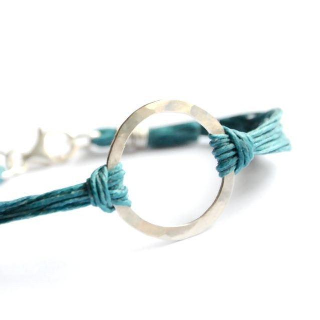 Reserved for STACY Big Karma bracelet with hand hammered sterling silver and waxed Irish linen cord
