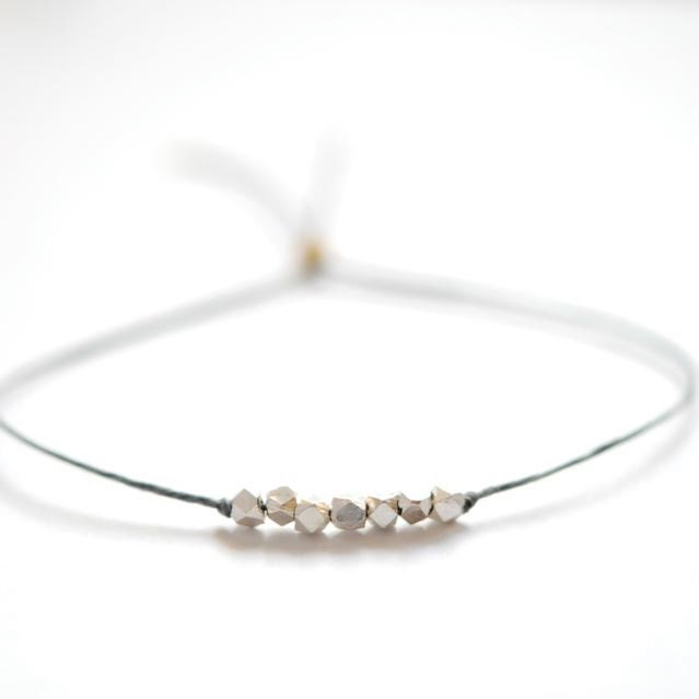 Wish bracelet.  Silver nugget beads on Slate Gray Irish linen cord -simple bead bracelet