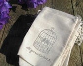 100 Love bird and quote stamped muslin drawstring bags