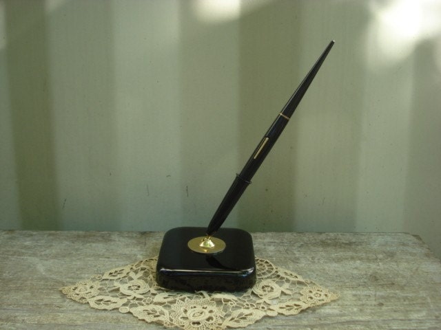 Walh Eversharp 14K Gold Black Onyx Fountain Pen Desk Set