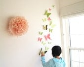40, 3D Wall Butterflies,  Paper, Wall Decor, Art, 3D, Green, Pink, Coral, Nursery, Baby, Wedding Decor,Shower, Girl, Eco-friendly