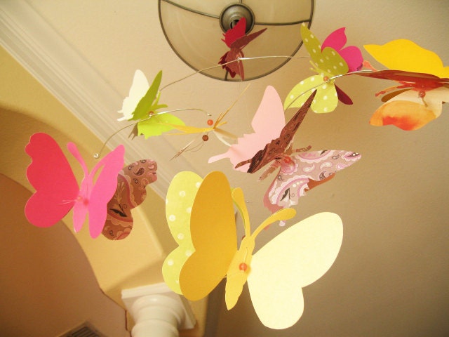 Butterfly Mobile, Paper, Art, Hanging, 3D, Nursery, Baby, Wedding Decor, Baby Shower, Girls Room