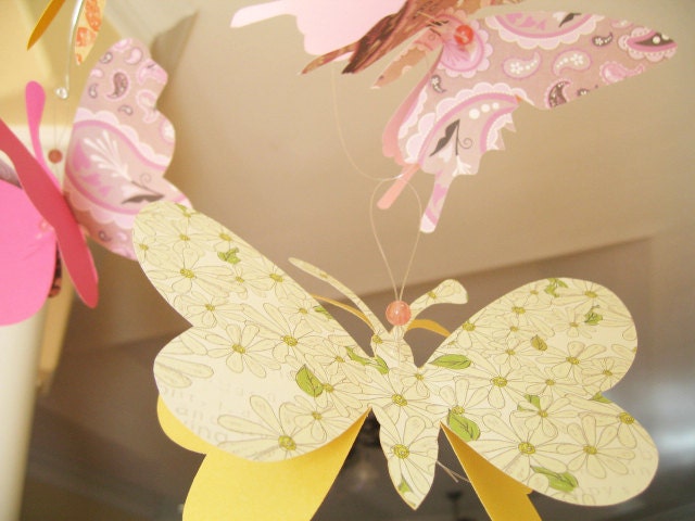 Butterfly Mobile, Paper, Art, Hanging, 3D, Nursery, Baby, Wedding Decor, Baby Shower, Girls Room