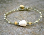 Sage Green White and Golden Yellow Braided Pearl Bracelet Beach Jewelry