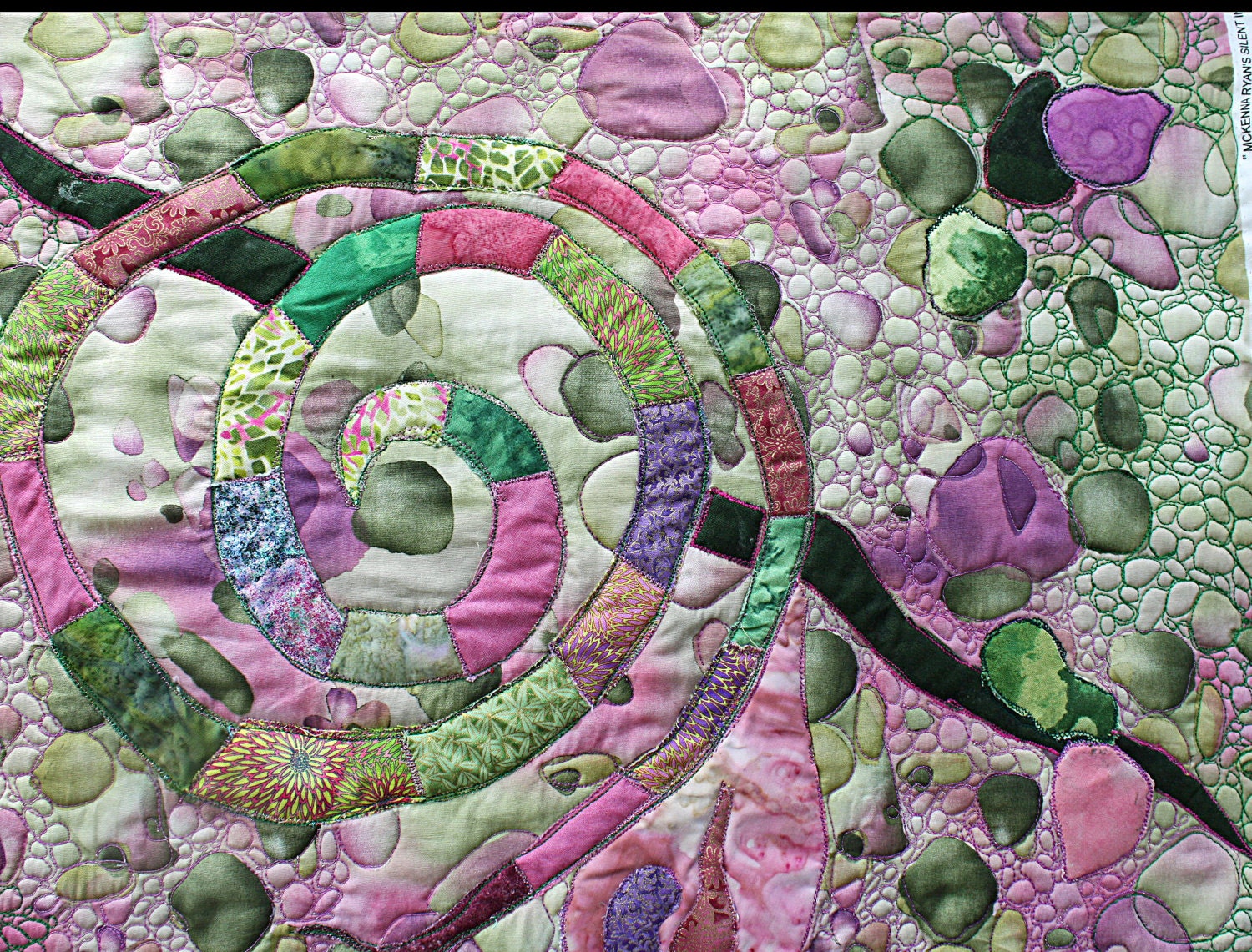 Quilts -Art quilt Original Abstract in pink green mauve