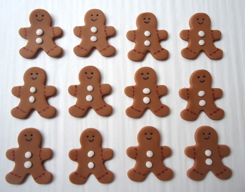 Edible Christmas Cupcake Toppers - Gingerbread Men Toppers - Fondant Toppers Il_570xn