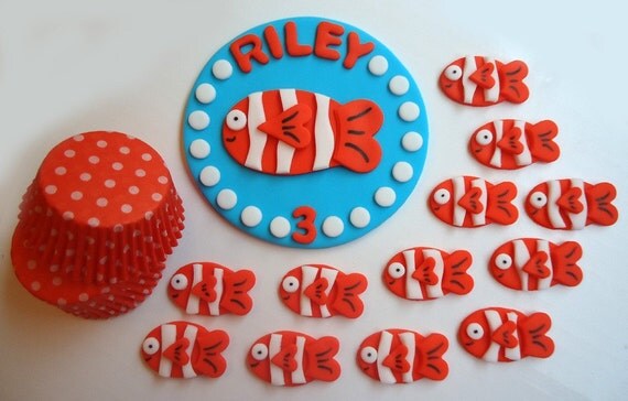 Fondant Cake, Cupcake Toppers - Clownfish Deluxe Party Package Il_570xn