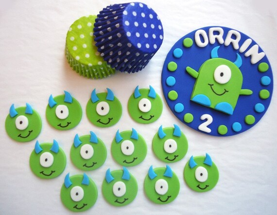 Fondant Cake, Cupcake Toppers - Little Monster Deluxe Party Package Il_570xn