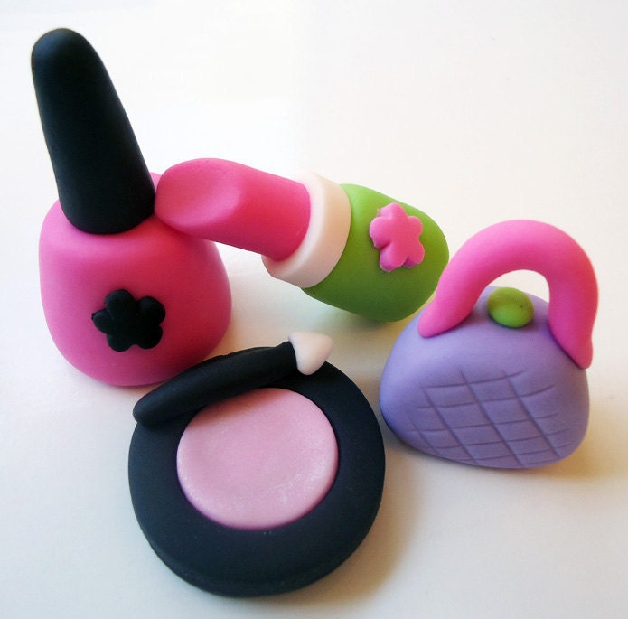 Edible Makeup Cupcake Toppers - Fondant Cupcake Toppers - Makeup - 3D Il_570xn