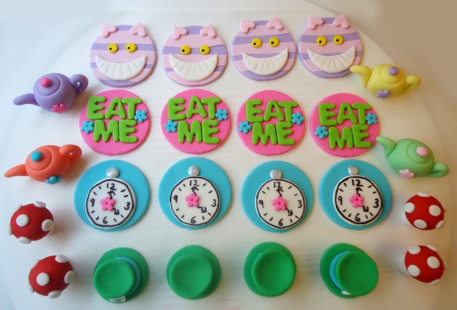 Edible Wonderland Cupcake Toppers - Fondant Cupcake Toppers - Wonderland Mix