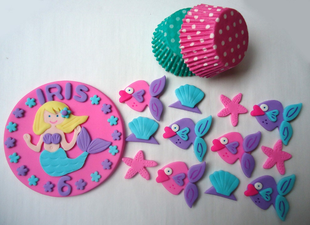 Fondant Cake, Cupcake Toppers - Mermaid Deluxe Party Package Il_570xn