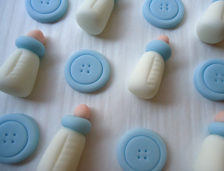 Cupcake Toppers - Buttons and Baby Bottles - Edible Baby Shower ...