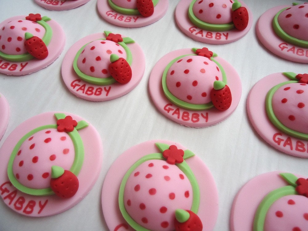 Edible Cupcake Toppers - Strawberry Hat Fondant Cupcake Decorations