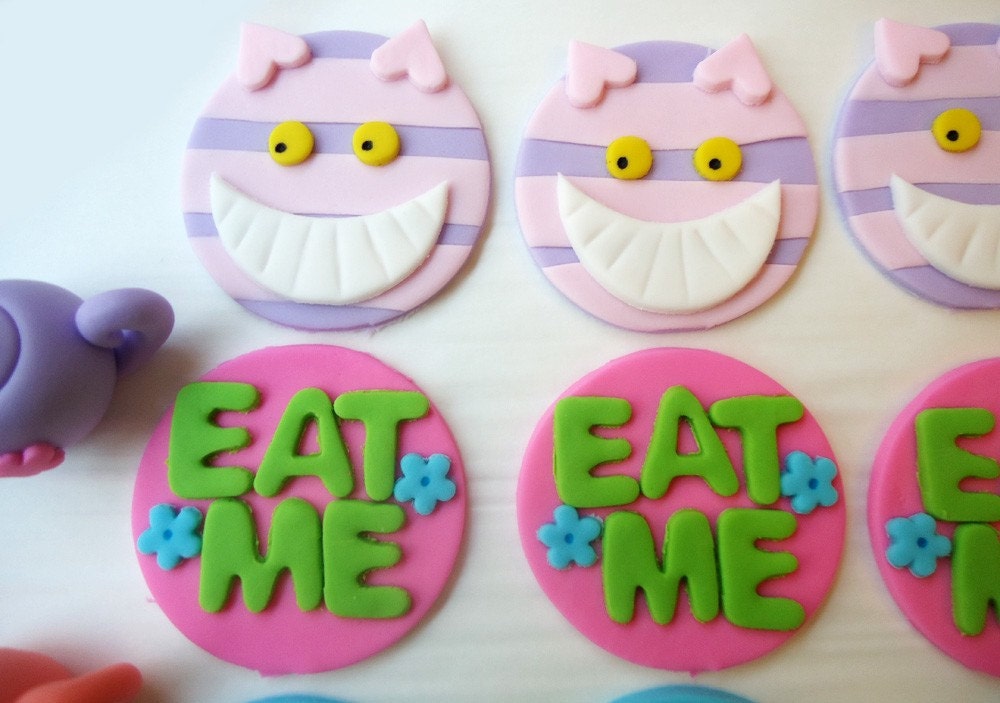 Edible Wonderland Cupcake Toppers - Fondant Cupcake Toppers - Wonderland Mix