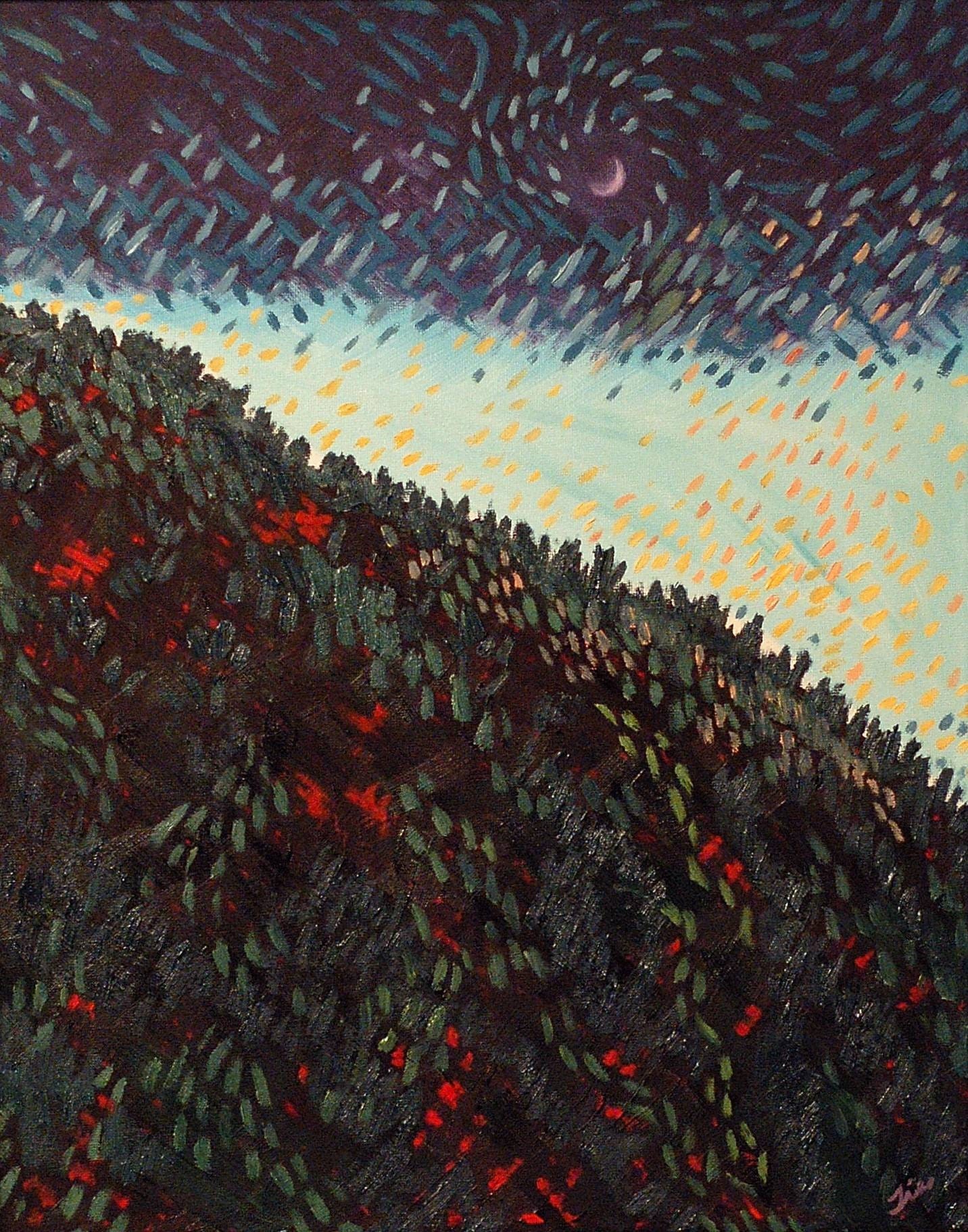 MOON at Turner Falls - original oil painting 16x20
