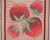 Art Quilt Strawberries and Stripes Hand Painted Wall Hanging