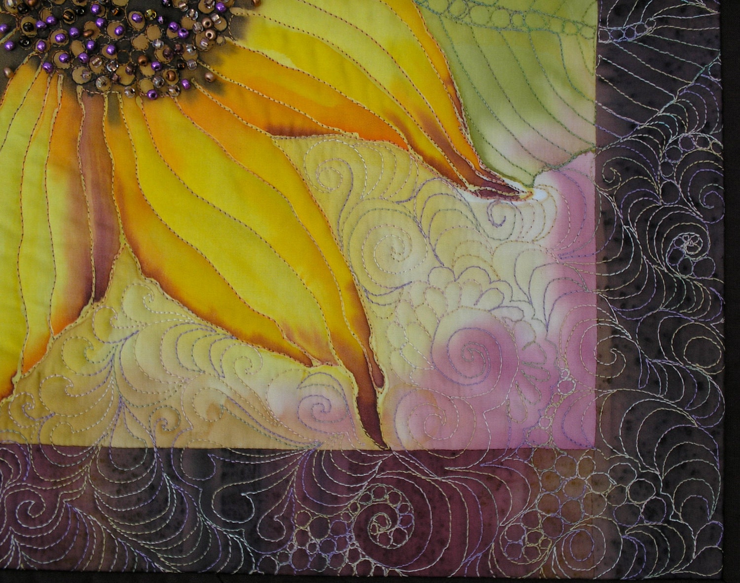 Sunflower Art Quilt  Hand Painted Quilted Wall Hanging