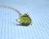 Olive Necklace - green olivine swarovski crystal solitaire gold filled necklace - simple bridesmaid or everyday jewelry - adenandclaire