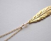 Leaf on Golden Pond Necklace (Long) - gold plated charm and chain - simple everyday jewelry - adenandclaire