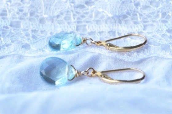 Baby Blue Earrings - Aqua Quartz Glass & Gold Filled