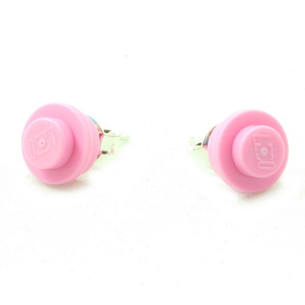 Small round earrings made with LEGO bricks silver hardware