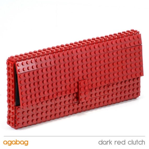Dark red clutch made entirely of LEGO bricks