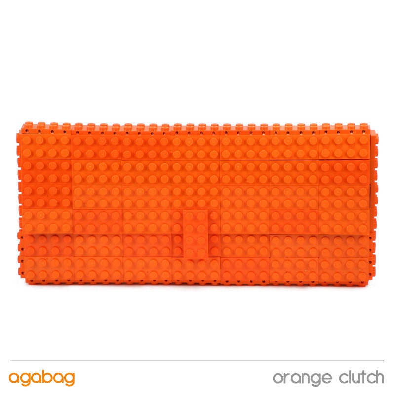 Orange clutch made entirely of LEGO bricks