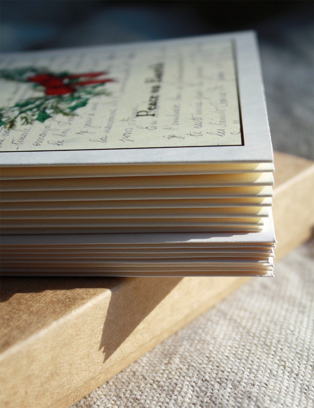 SALE 30% OFF - Evergreen Wreath Red Bow, Set of 8 Peace on Earth Holiday Greeting Card Set - Regular Price 12.00