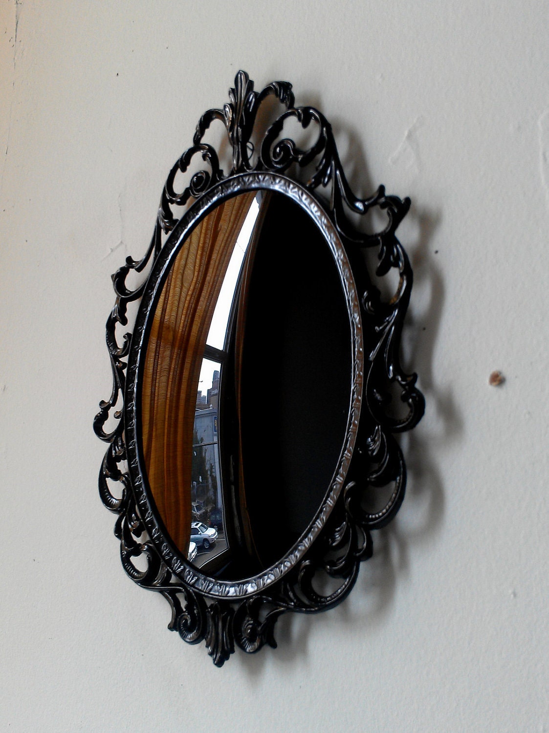 Black Scrying Mirror in Vintage Oval Frame 10 by 7
