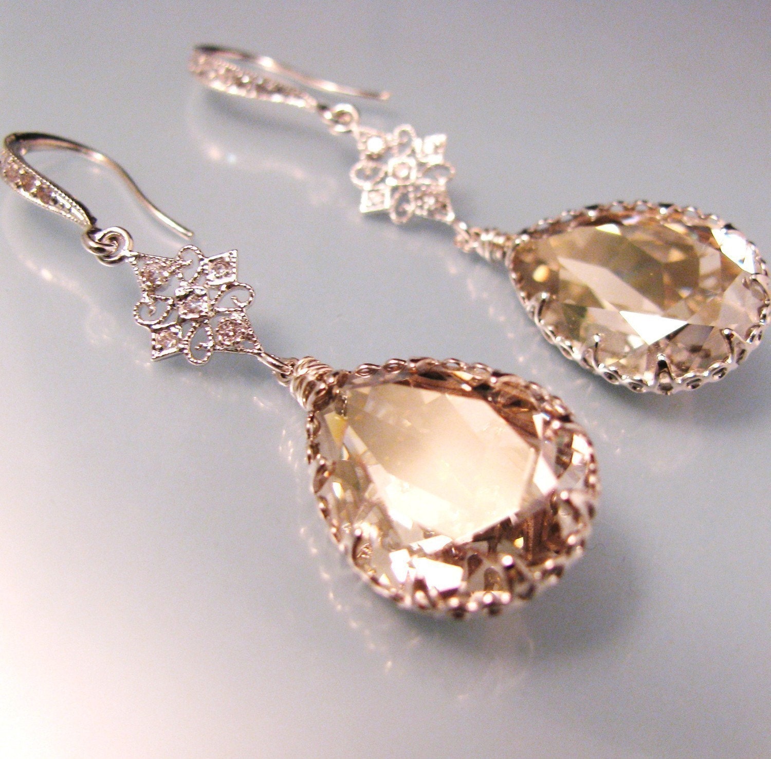 Swarovski silver shade teardrop foiled pendant with white gold hook- Free US shipping