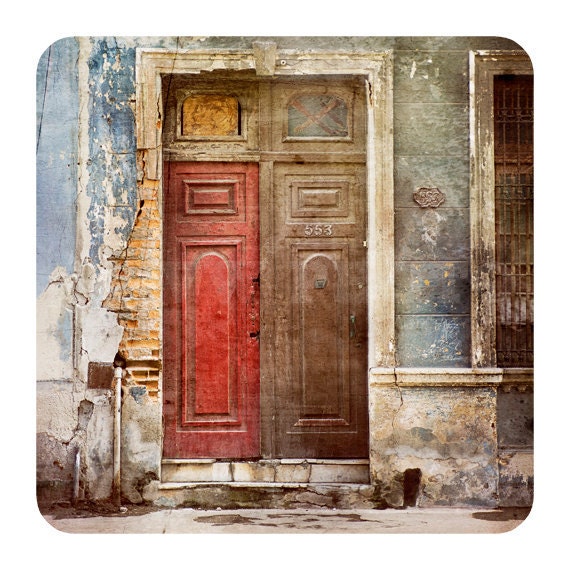 Brown and Red Door in Havana - 8x8 Fine Art Print - awakes