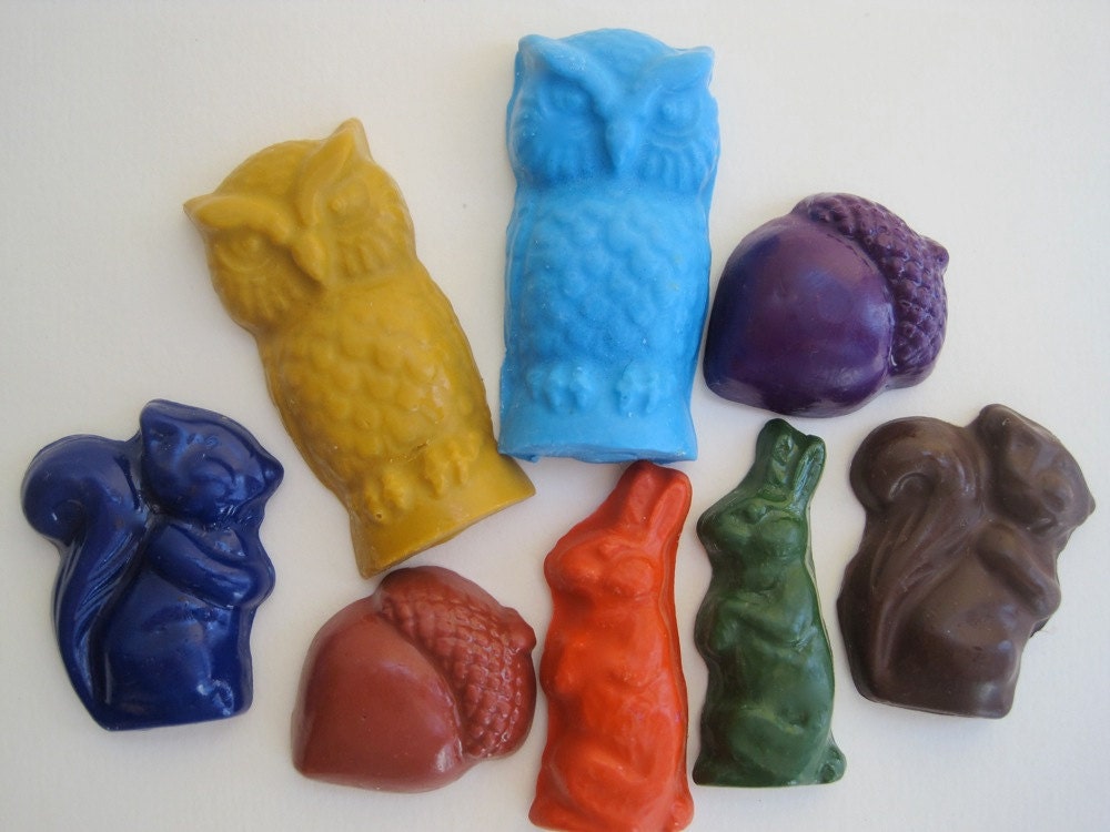 ALL NAURAL Eco Friendly HANDMADE Soy Woodland Animal Crayons (Set of 8)