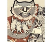 Kitten Papa - cute cat drawing nursery decor fine art print illustration wall art family man love child sepia heart kitty pet kitten romance