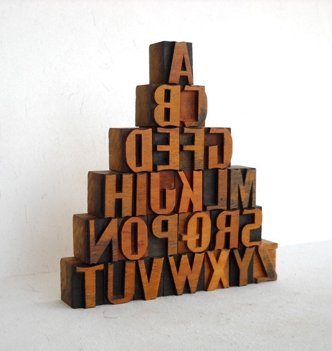 FREE SHIPPING -A to Z - Vintage Letterpress Wooden Letters Collection LP36