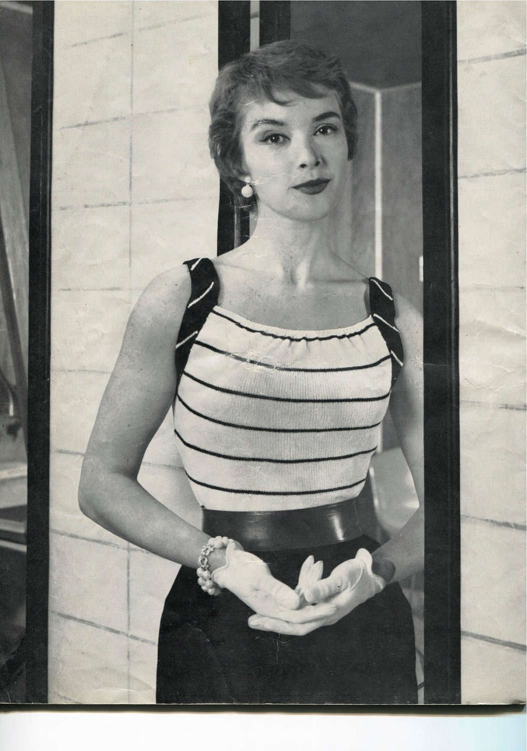 Spinnerin 1958 Vintage Top Sweater Knit Pattern Beautiful Striped Tank PDF Format