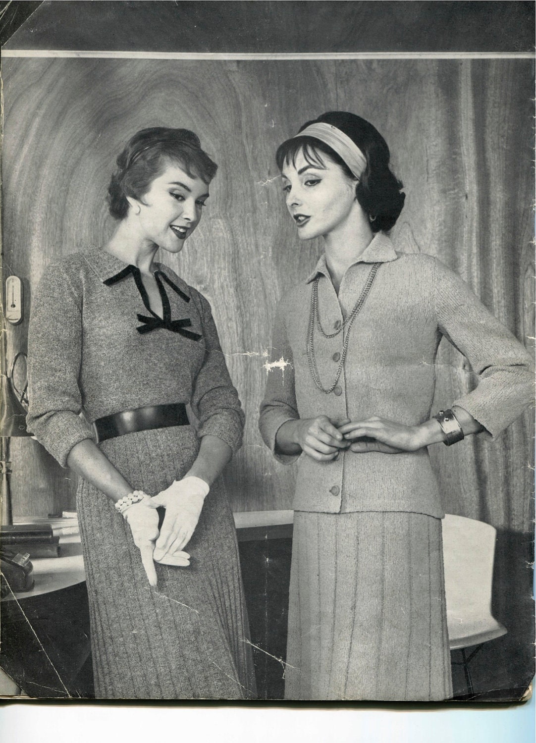 Spinnerin 1958 Vintage Dress Knit Pattern 2 Beautiful Outfits Bow Trim PDF Format