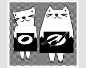Together we are better, art print 5x5 inches, Cats, wall art, Black and white
