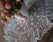 Doily Vintage Handmade Shabby Chic Romantic White with Pink and Purple Flower Accents Crochet Cottage Farmhouse Spring Decor