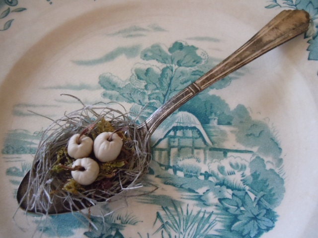 Romantic Rustic Autumn Ivory Pumpkins Farmhouse Silver Spoon