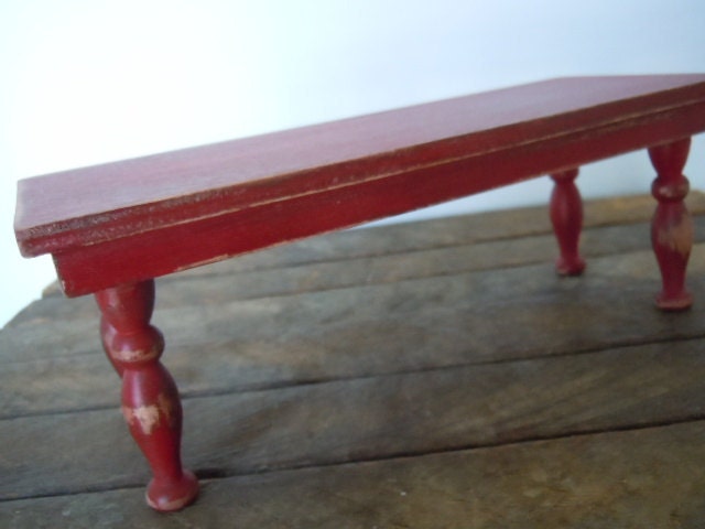 Dollhouse Miniature Wood Table Farmhouse Red Shabby Chic Romantic Handmade Mini Decor